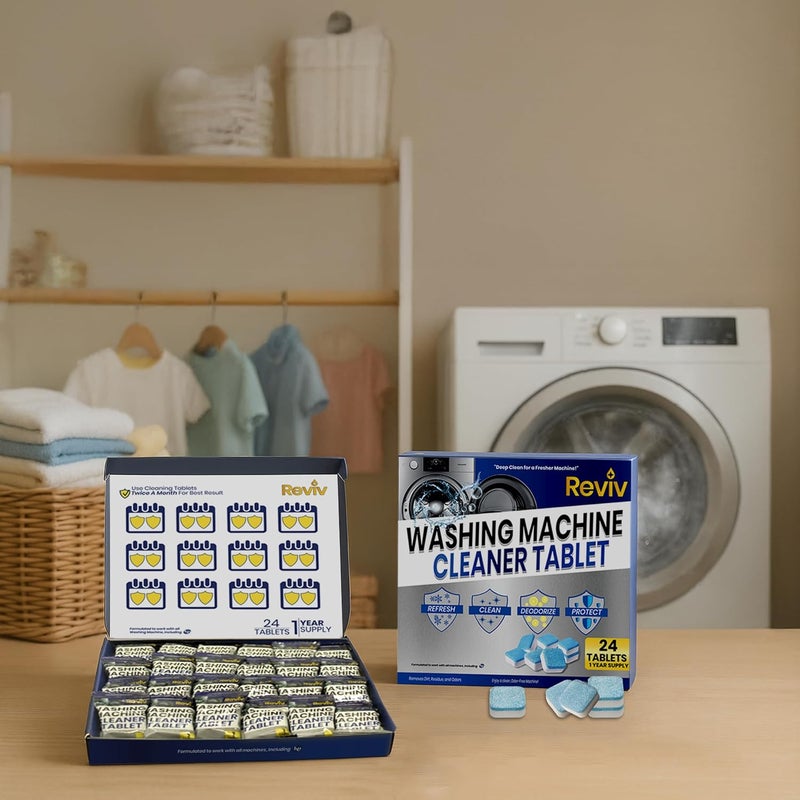 REVIV Washing Machine Cleaner Tablets – 24 Count, 12-Month Supply – Deep Cleaning & Odor-Removing Tablets for Front Load, Top Load & HE Washers – Biodegradable, Septic-Safe, Non-Toxic Descaler - Image 5
